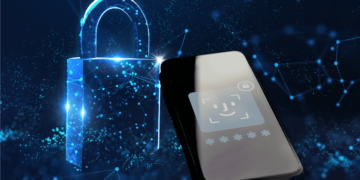 Proton Pass rolls out universal passkey support for users. A digital padlock symbolizing security is illuminated against a dark, network-connected backdrop, while a mobile device with a cheerful emoticon and a secure lock icon indicates passkey technology.