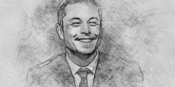 Elon Musk pencil drawing, showing him smiling