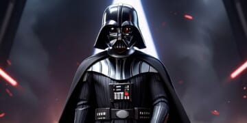 Waist-up depiction of Darth Vader, the iconic Star Wars villain, striding toward the viewer, as he appears in Fortnite